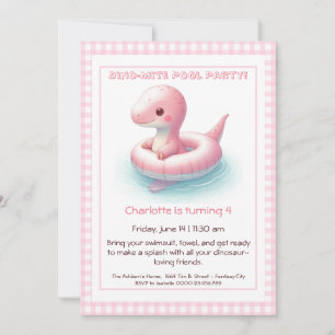 Pink Dino-Mite Birthday Pool Party Invitation