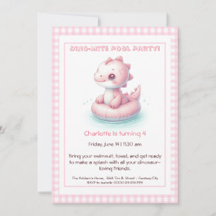 Pink Dino-Mite Birthday Pool Party Invitation