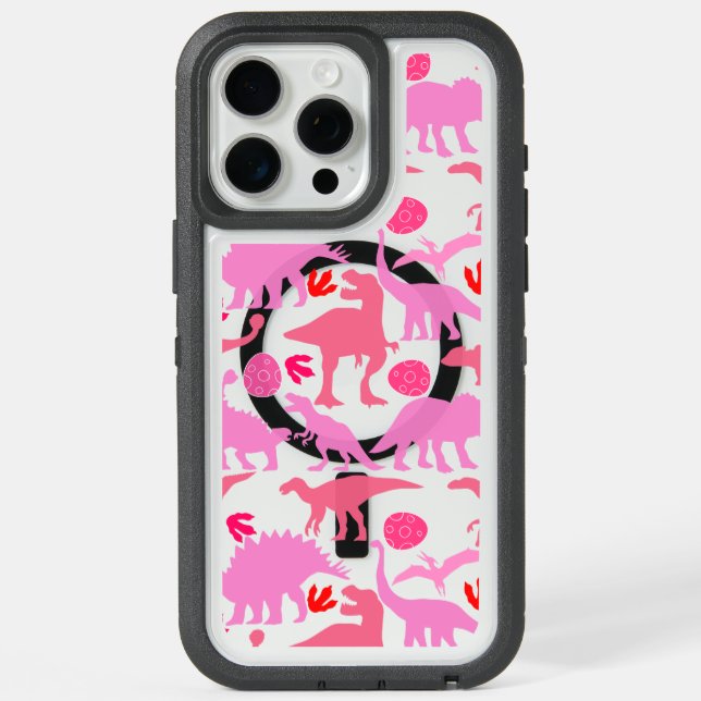 Pink Dino Pattern iPhone 15 Pro Max Case (Back (White Titanium))