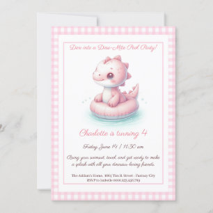 Pink Dino Pool Party – Birthday Invitation