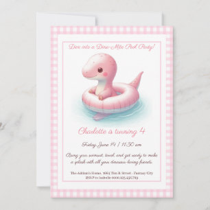 Pink Dino Pool Party – Birthday Invitation