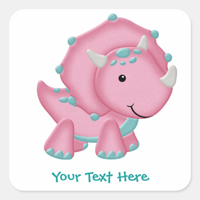 Pink Dino Square Sticker (Front)