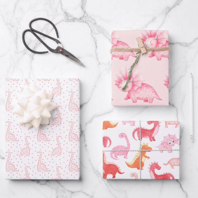 Pink Dinos Wrapping Paper Sheets (Front)