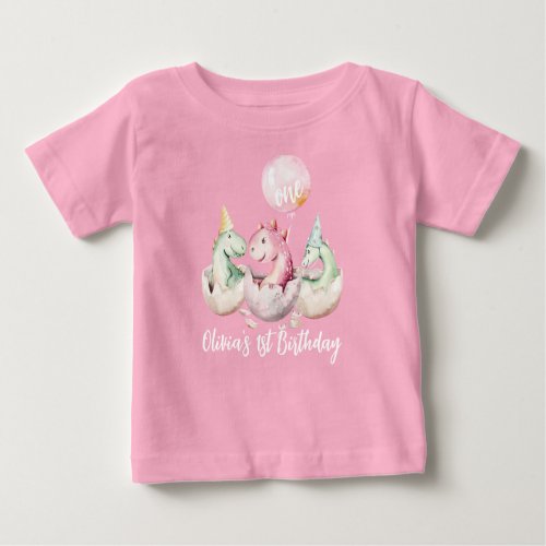 Pink Dinosaur 1st birthday Shirt