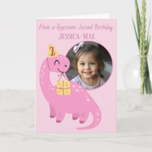 Pink Dinosaur 2nd Birthday Card