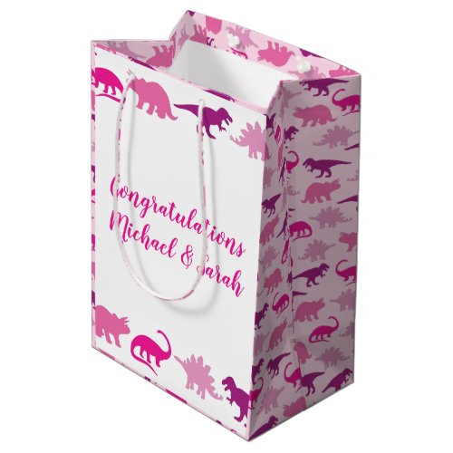 Pink Dinosaur Baby Shower Cute Dino Girl Medium Gift Bag