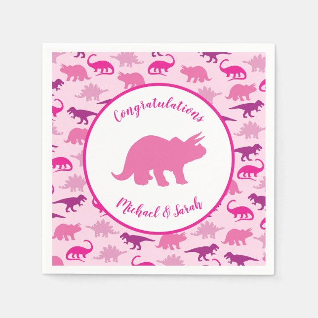 Pink Dinosaur Baby Shower Cute Dino Girl Napkins (Front)