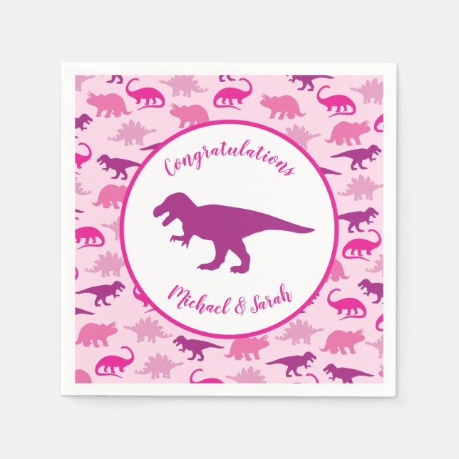 Pink Dinosaur Baby Shower Cute Dino Girl Napkins (Front)