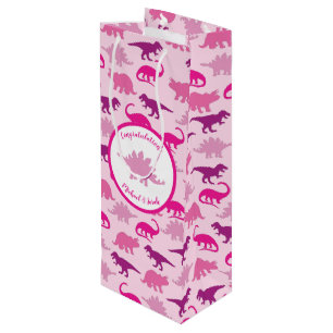 Pink Dinosaur Baby Shower Cute Dino Girl Wine Gift Bag