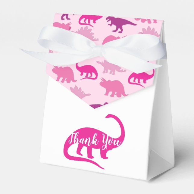 Pink Dinosaur Baby Shower Favor Boxes (Front Side)