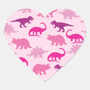 Pink Dinosaur Baby Shower Heart Sticker