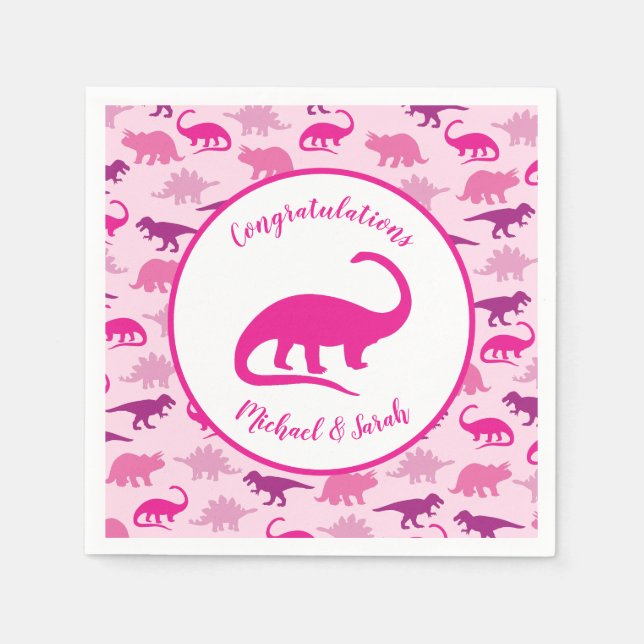 Pink Dinosaur Baby Shower Napkins (Front)