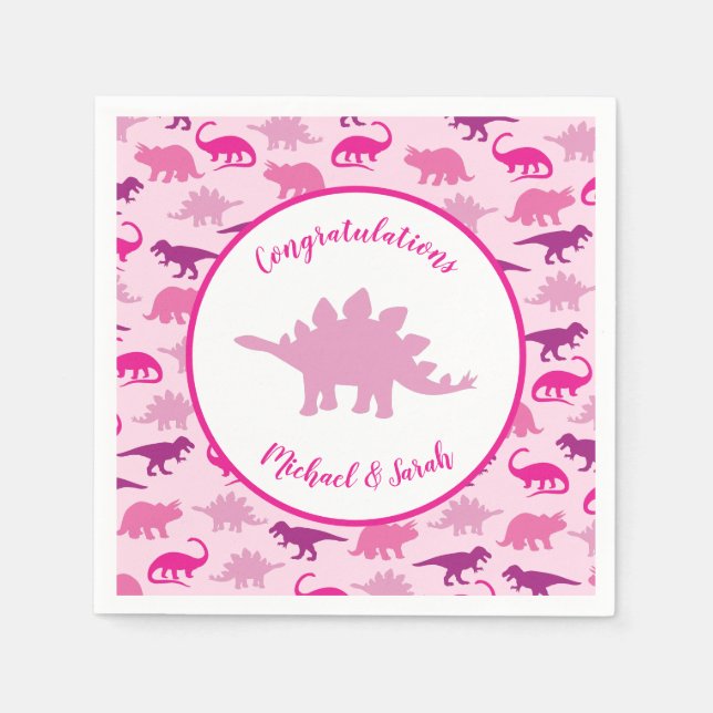 Pink Dinosaur Baby Shower Napkins (Front)