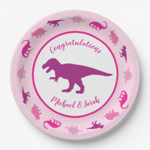 Pink Dinosaur Baby Shower Paper Plates
