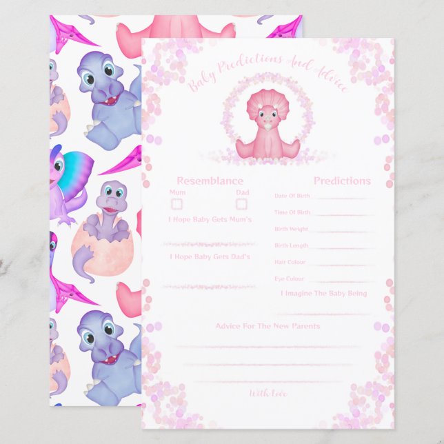 Pink Dinosaur Baby Shower Predictions And Advice (Front/Back)