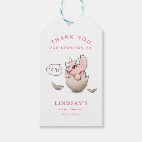 Pink Dinosaur Baby Shower Thank You Stomping By Gift Tags