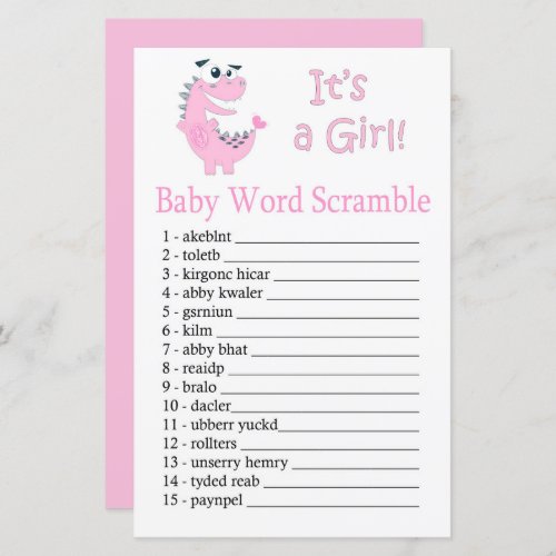 Pink Dinosaur Baby word scramble game