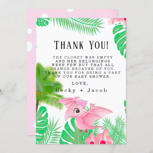  Pink Dinosaur Bird Tropical Girl Thank You Cards