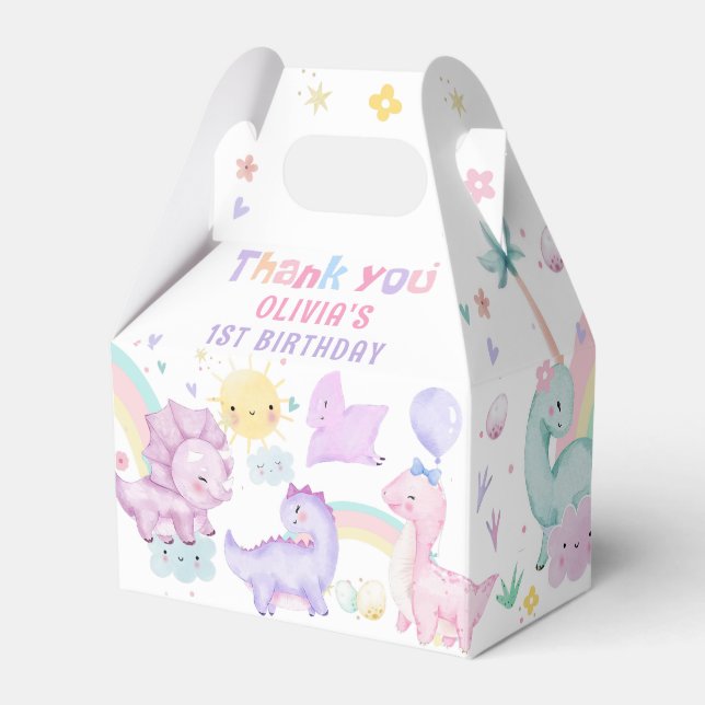 Pink Dinosaur Birthday Favor Box (Front Side)