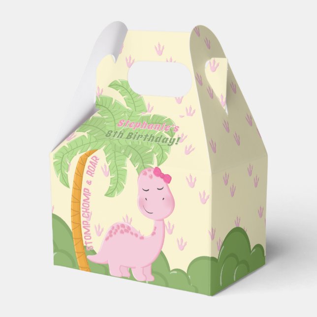 Pink Dinosaur Birthday Favor Boxes (Front Side)