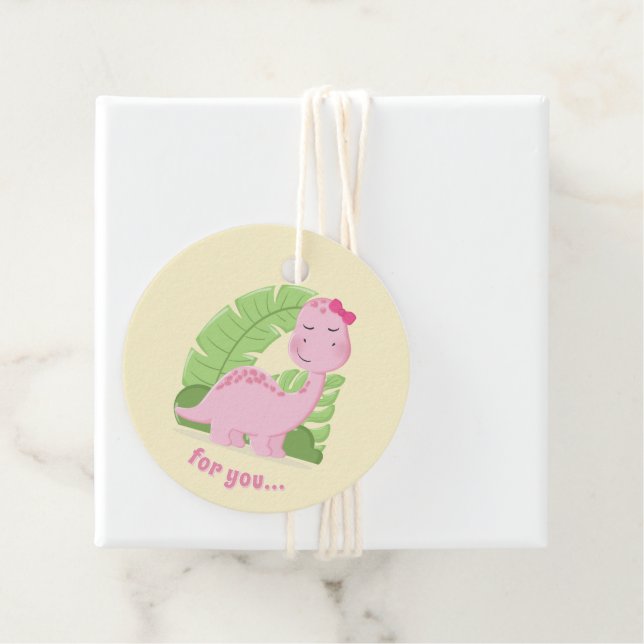 Pink Dinosaur Birthday Favor Tags (In Situ)