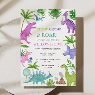 Pink Dinosaur Birthday Invitation