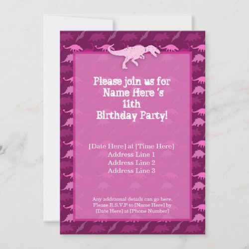 Pink Dinosaur Birthday Invitation