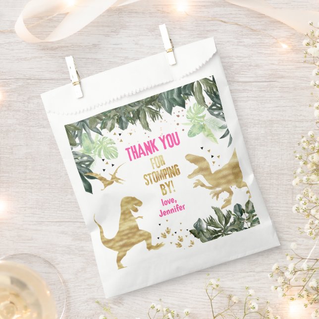 Pink Dinosaur Birthday Party  Favor Bag (Clipped)