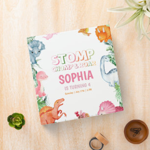 Pink Dinosaur Birthday Party, Girls Dinosaur party 3 Ring Binder