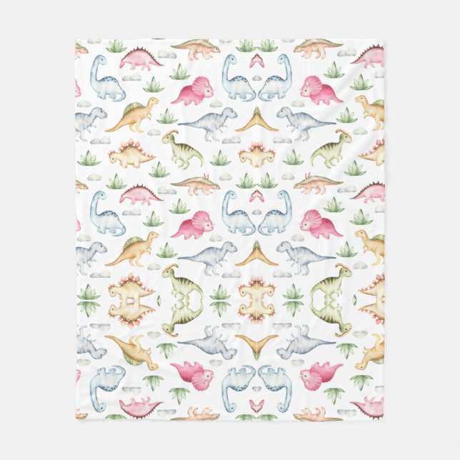 Pink Dinosaur Birthday Party, Girls Dinosaur party Fleece Blanket (Front)