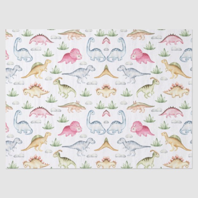 Pink Dinosaur Birthday Party, Girls Dinosaur party Tissue Paper (Front)