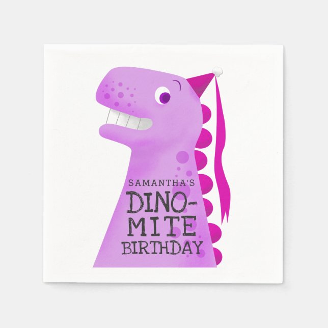 Pink Dinosaur Birthday Party Napkins (Front)
