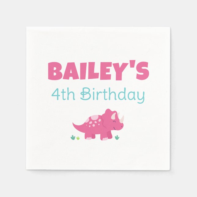 Pink Dinosaur Birthday Party Napkins (Front)