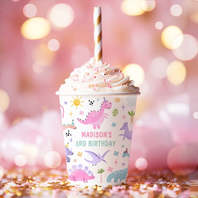 Pink Dinosaur Birthday Party  Paper Cups (Creator Uploaded)