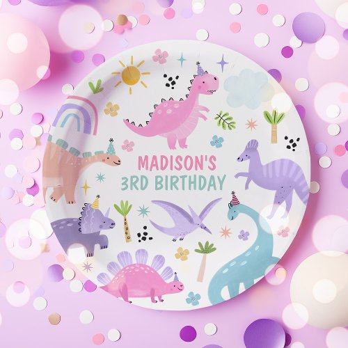 Pink Dinosaur Birthday Party  Paper Plates