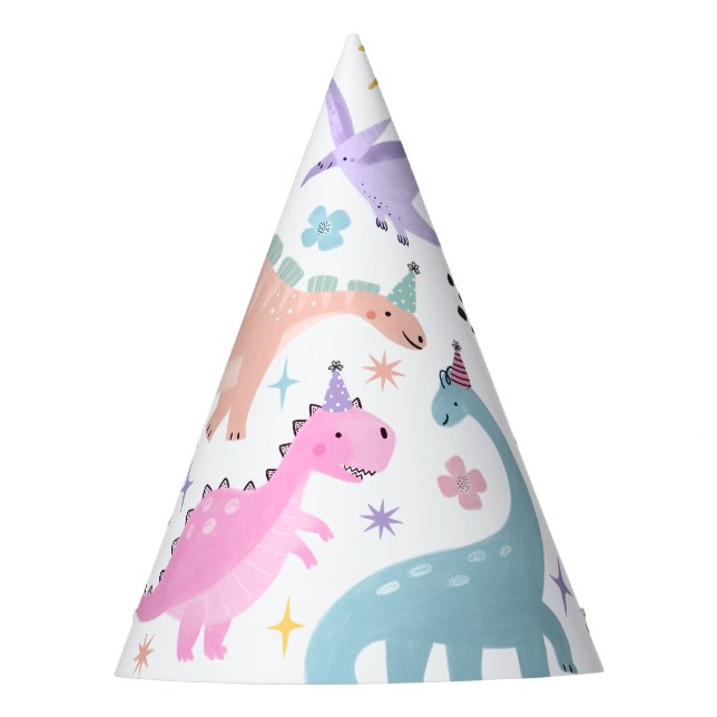 Pink Dinosaur Birthday Party  Party Hat (Front)