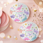 Pink Dinosaur Birthday Party  Round Paper Coaster<br><div class="desc">Pink Dinosaur Birthday Party Round Paper Coaster
All designs are © PIXEL PERFECTION PARTY LTD</div>