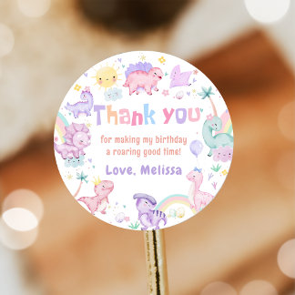 Pink Dinosaur Birthday Party Thank You Classic Round Sticker