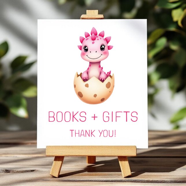 Pink Dinosaur Books and Gifts Baby Shower Sign (Creator Uploaded)