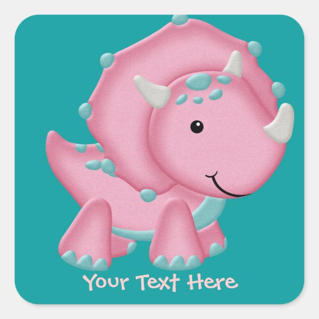 Pink Dinosaur (customizable) Square Sticker (Front)