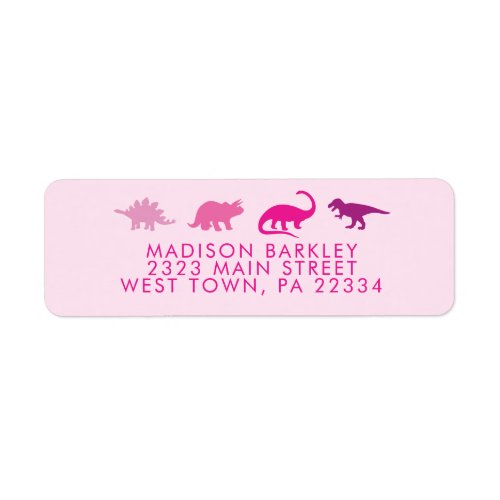 Pink Dinosaur Cute Kids Dino Return Address Label