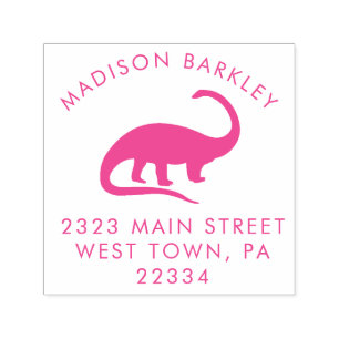 Pink Dinosaur Cute Kid's Dino Return Address Stamp