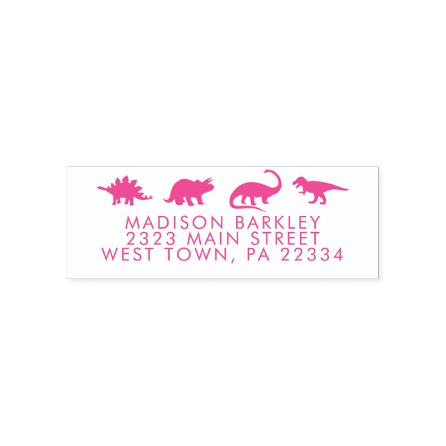 Pink Dinosaur Cute Kid's Dino Return Address Stamp (Design)