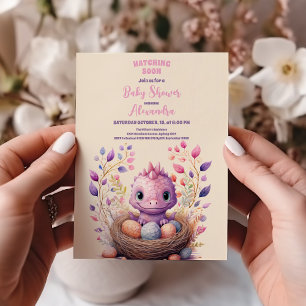 Pink Dinosaur Girl Baby Shower Invitation