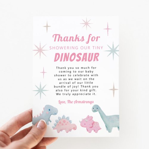 Pink Dinosaur Girl Baby Shower Thank You Card