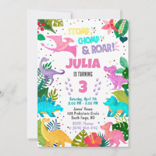 Pink Dinosaur Girl Invitation