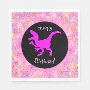 Pink Dinosaur Hide Happy Birthday! Napkins