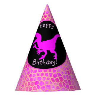Pink Dinosaur Hide Happy Birthday! Party Hat