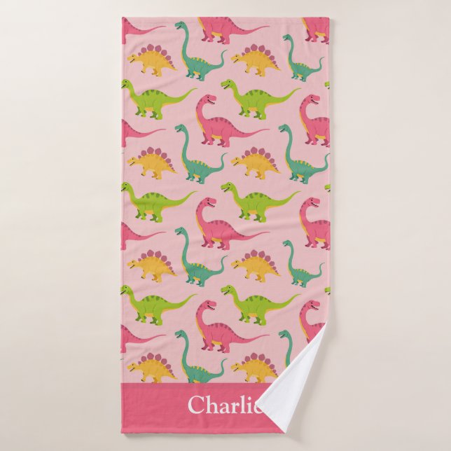 Pink Dinosaur Kids Bath Towel (Bath Towel)
