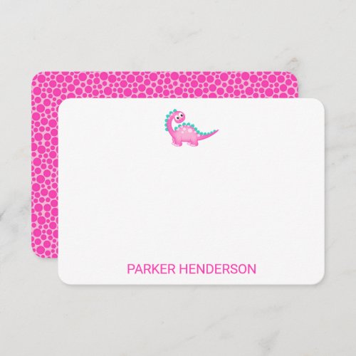 Pink Dinosaur Kids Personalized Stationery Thank You Card